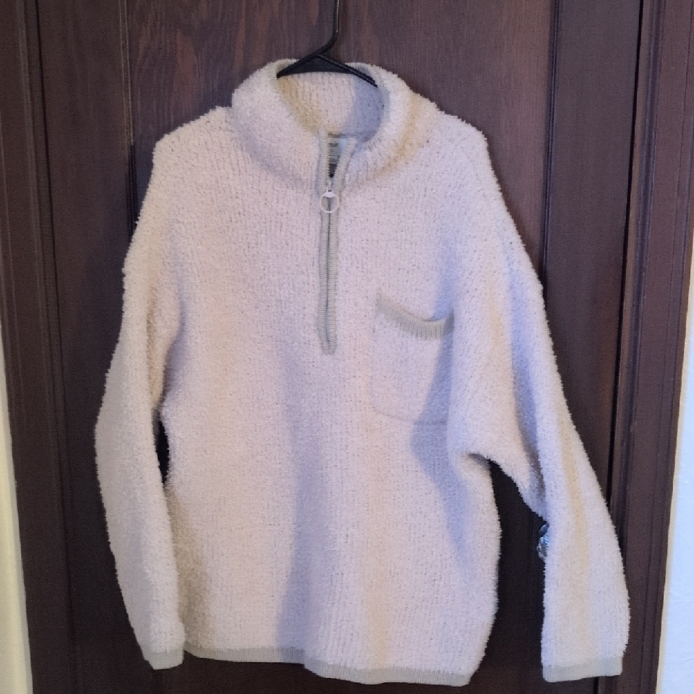 Aerie Cream Teddy Super Soft Comfy Lounge wear Quarter Zip Oversized Large